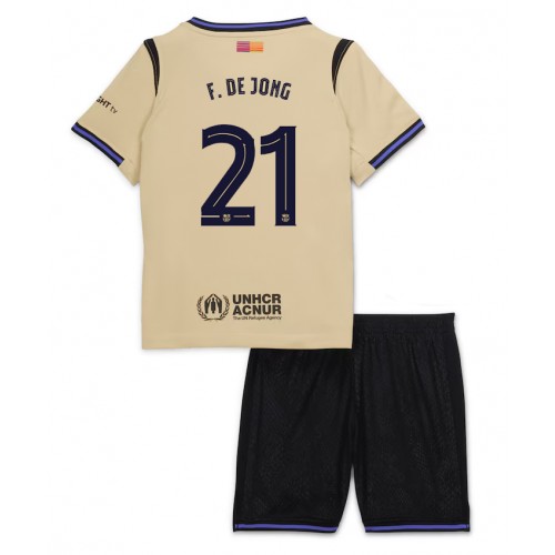Stroje piłkarskie Barcelona Frenkie de Jong #21 Koszulka Wyjazdowej dla dzieci 2025-26 Krótki Rękaw (+ szorty)